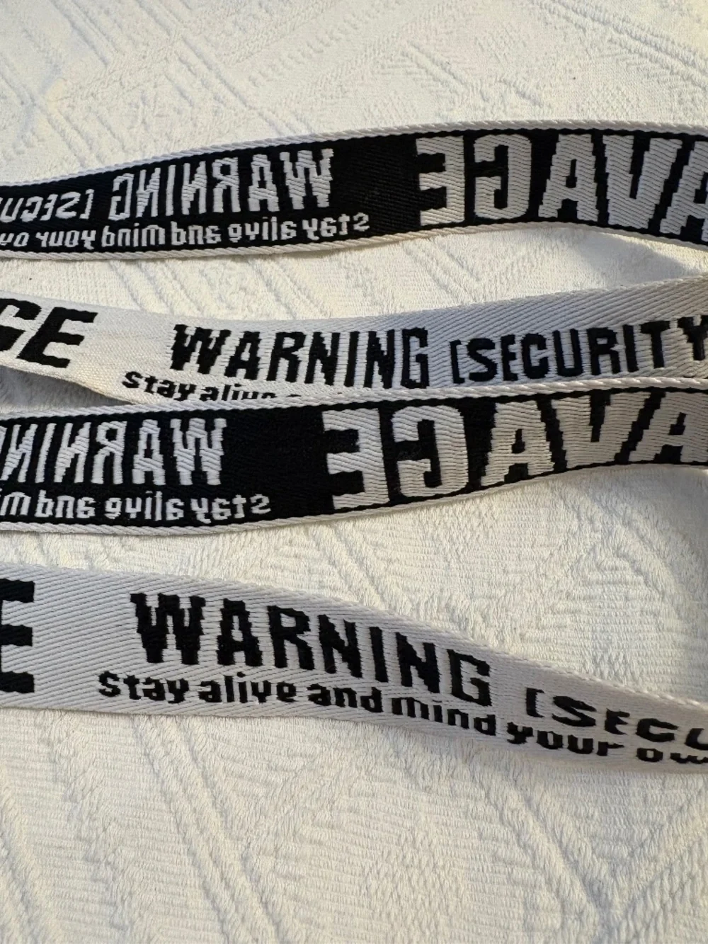 Savage Security Graphic Canvas Belt Double D-Ring Punk Streetwear Black White